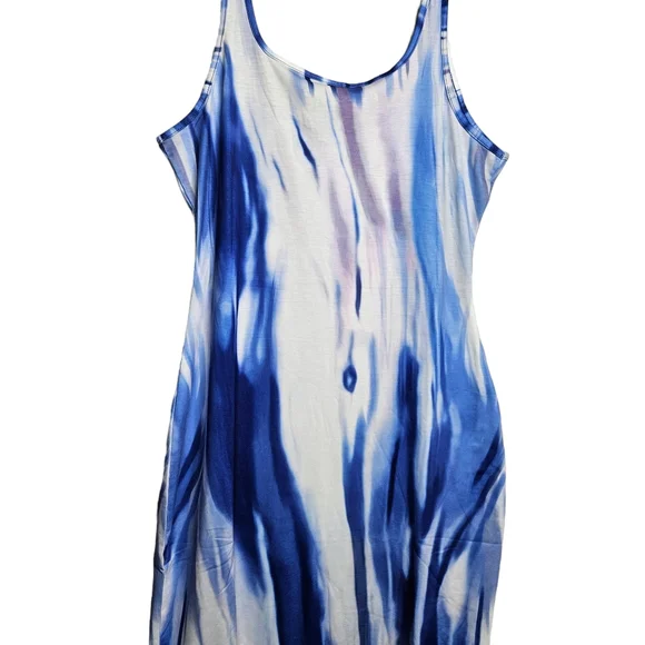 Women's Blue Purple Tie Dye Scoop Neck Tank Top Bodycon Dress NWOT Size Large - Picture 5 of 8